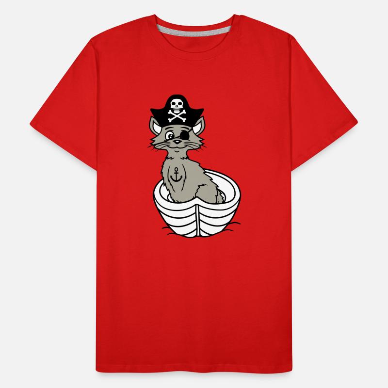 Pirate Cat Buccaneer Eye Patch Hat Rowing Boat Men's Premium Organic T-Shirt