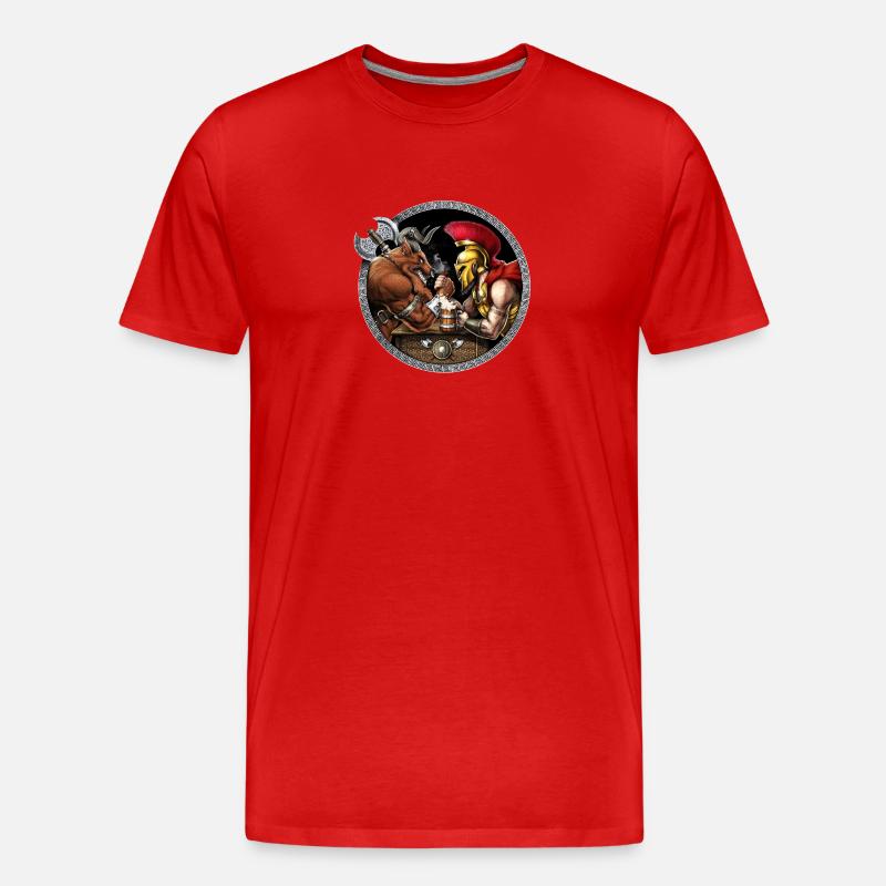 Minotaurus vs Spartanisches Armdrücken - Männer Premium Bio T-Shirt - Rot