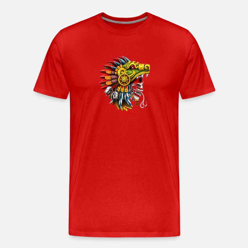 Aztekischer Schlangenschädel-Krieger - Männer Premium Bio T-Shirt - Rot