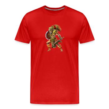Aztec Jaguar Warrior - Men's Premium Organic T-Shirt - red - Front - Damien (186cm)