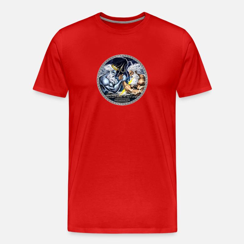 Zeus vs Poseidon Armdrücken - Männer Premium Bio T-Shirt - Rot