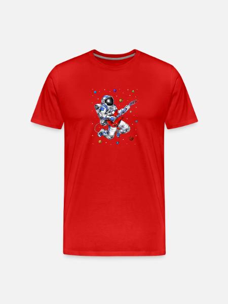 Space Astronaut Playing Guitar - Men's Premium Organic T-Shirt - red