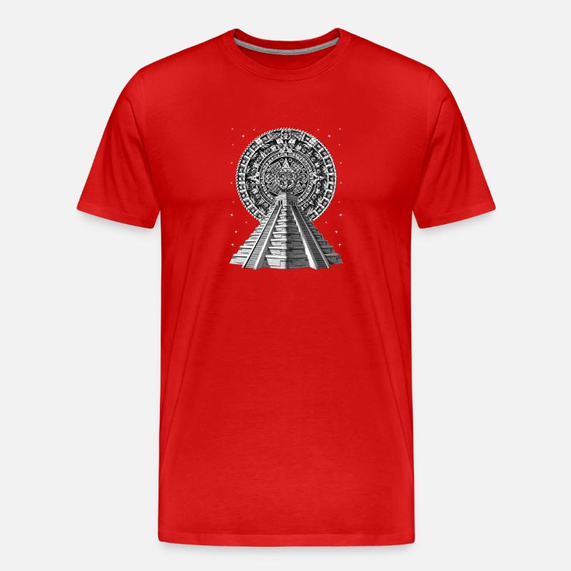 Aztekischer Pyramidenkalender - Männer Premium Bio T-Shirt - Rot