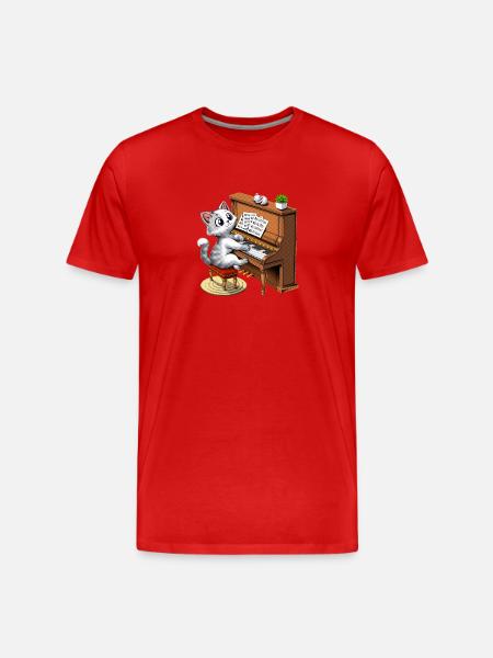 Cat Playing Piano - Men's Premium Organic T-Shirt - red