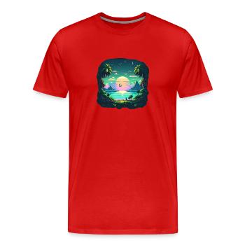 Pixel Art Style Landschaft am Meer - Männer Premium Bio T-Shirt - Rot - Vorne - Damien (186cm)