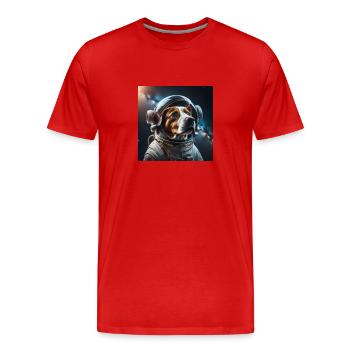 Astronauten Hund, Weltraum, Raumfahrt, Mond, Welta - Männer Premium Bio T-Shirt - Rot - Vorne - Damien (186cm)