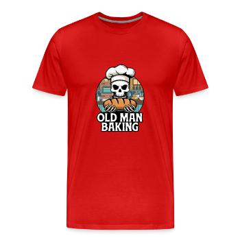 Old Man Baking Skull mit Bäckermütze mit Brot - Männer Premium Bio T-Shirt - Rot - Vorne - Damien (186cm)