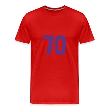 70. 70 ANS. 70e ANNIVERSAIRE. ANNIVERSAIRE 70 ANS. - T-shirt bio Premium Homme - rouge - Devant - Damien (186cm)