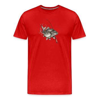 Karpfen Fisch Rute Angeln Ink Vektor - Männer Premium Bio T-Shirt - Rot - Vorne - Damien (186cm)