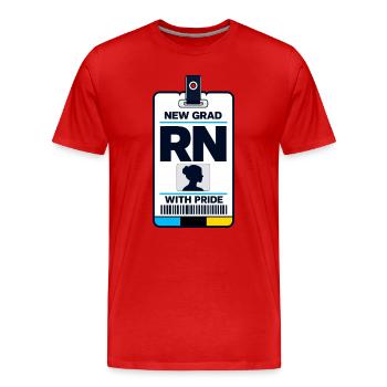 Carte d’insigne infirmier diplômé RN Queer Première fois - T-shirt bio Premium Homme - rouge - Devant - Damien (186cm)