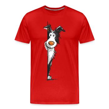 Peeking-Collie-Design - Männer Premium Bio T-Shirt - Rot - Vorne - Damien (186cm)