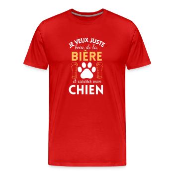 Boire une bière et caresser mon chien - T-shirt bio Premium Homme - rouge - Devant - Damien (186cm)