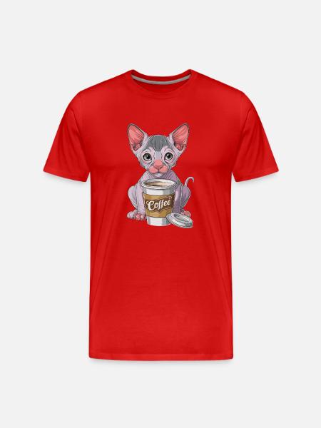 Nacktkatze mit Kaffee - Männer Premium Bio T-Shirt - Rot