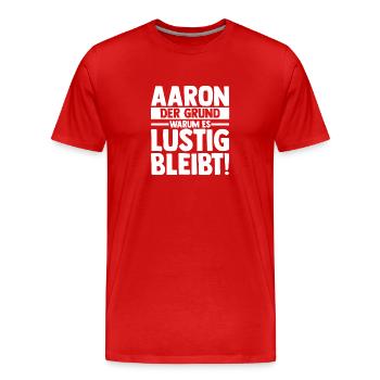 Prénom Aaron - T-shirt bio Premium Homme - rouge - Devant - Damien (186cm)