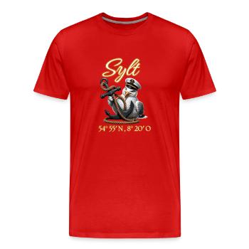 Sylt Seagull avec ancre et coordonnées GPS - T-shirt bio Premium Homme - rouge - Devant - Damien (186cm)