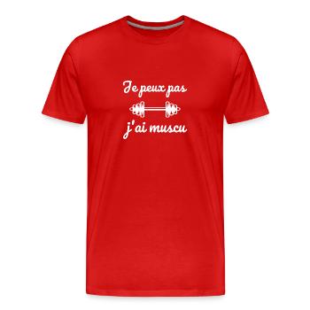 je peux pas j'ai muscu - T-shirt bio Premium Homme - rouge - Devant - Damien (186cm)