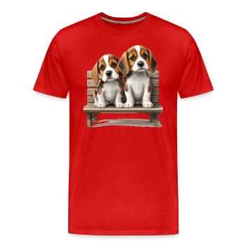 2 Beagles auf Bank Geschenk - Männer Premium Bio T-Shirt - Rot - Vorne - Damien (186cm)