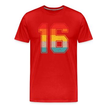 16 ans maillot rétro numéro 16 T-shirt numéro 16 - T-shirt bio Premium Homme - rouge - Devant - Damien (186cm)