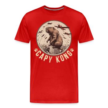 Lustiges Capybara - auf einem Dach stehend - Männer Premium Bio T-Shirt - Rot - Vorne - Damien (186cm)