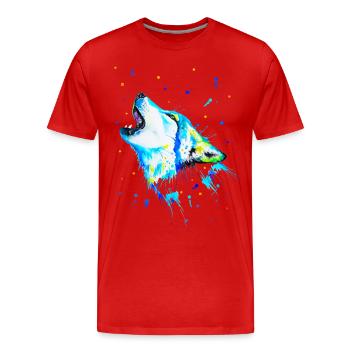 Loup hurlant bleu - T-shirt bio Premium Homme - rouge - Devant - Damien (186cm)
