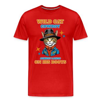 Wild cat cowboy always lands on his boots - Men's Premium Organic T-Shirt - red - Front - Damien (186cm)