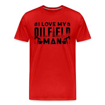 J’adore mon travailleur des champs pétrolifères Man Oilfield - T-shirt bio Premium Homme - rouge - Devant - Damien (186cm)