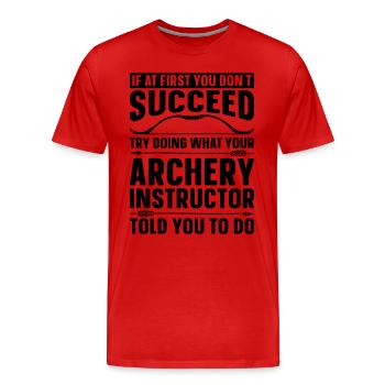 If At First Archery Crossbow Target Hunting Archer - Men's Premium Organic T-Shirt - red - Front - Damien (186cm)