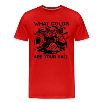 De quelle couleur sont Paintball Splatter Paintball Paintball Player - T-shirt bio Premium Homme - rouge - Devant - Damien (186cm)