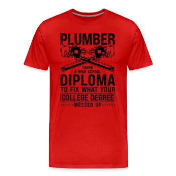 Utilisation d’un outil haut Plombier Plomberie Plombiers - T-shirt bio Premium Homme - rouge - Devant - Damien (186cm)
