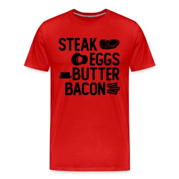 Steak Eggs Butter Bacon Healthy Eating Keto Lover - Men's Premium Organic T-Shirt - red - Front - Damien (186cm)