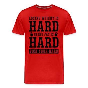 Perdre du poids est difficile zéro glucides faible amant de glucides - T-shirt bio Premium Homme - rouge - Devant - Damien (186cm)