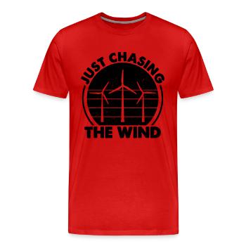 Juste à la poursuite du technicien en turbine d’énergie verte - T-shirt bio Premium Homme - rouge - Devant - Damien (186cm)