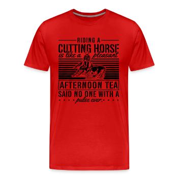Riding A Cutting Horse Is Western Horse Horseman - Men's Premium Organic T-Shirt - red - Front - Damien (186cm)