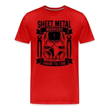 Syndicat des travailleurs de la tôlerie Manufacturiers Travailleurs du métal - T-shirt bio Premium Homme - rouge - Devant - Damien (186cm)