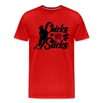Chicks With Sticks Hockey Goalie Hockey Player - Men's Premium Organic T-Shirt - red - Front - Damien (186cm)