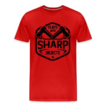 Joue avec des objets tranchants Lanceur de hache à bois - T-shirt bio Premium Homme - rouge - Devant - Damien (186cm)