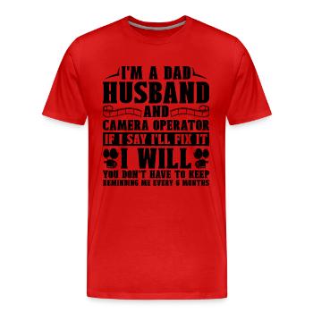 Je suis un mari de père et des caméramans de cinéma - T-shirt bio Premium Homme - rouge - Devant - Damien (186cm)
