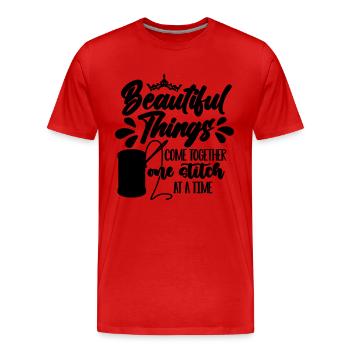 Beautiful Things Come Stitching Cross Stitch Lover - Men's Premium Organic T-Shirt - red - Front - Damien (186cm)