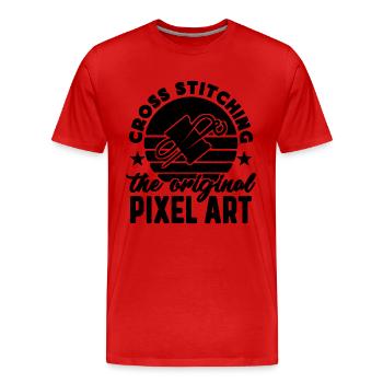 Cross Stitching The Original Pixel Retro Stitching - Men's Premium Organic T-Shirt - red - Front - Damien (186cm)