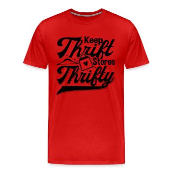 Keep Thrift Stores Thrifty Second Hand Thrifter - Männer Premium Bio T-Shirt - Rot - Vorne - Damien (186cm)