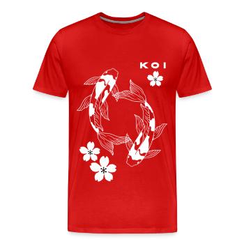 Koi. Karpfenfisch mit Kirschblüte - Männer Premium Bio T-Shirt - Rot - Vorne - Damien (186cm)
