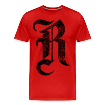 Tshirt alphabet initial R - T-shirt bio Premium Homme - rouge - Devant - Damien (186cm)
