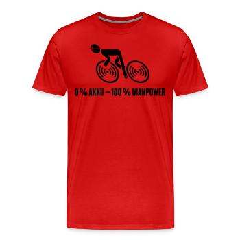 0 % Akku – 100 % Manpower (Fahrrad / Rennrad / B) - Männer Premium Bio T-Shirt - Rot - Vorne - Damien (186cm)