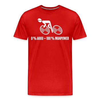 0 % Akku – 100 % Manpower (Fahrrad / Rennrad / W) - Männer Premium Bio T-Shirt - Rot - Vorne - Damien (186cm)
