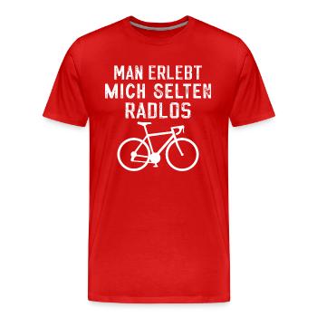 Man erlebt mich selten Radlos - Männer Premium Bio T-Shirt - Rot - Vorne - Damien (186cm)