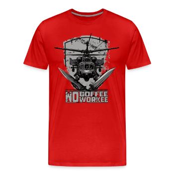 No Coffee No Workee Hubschrauber Badge - Männer Premium Bio T-Shirt - Rot - Vorne - Damien (186cm)
