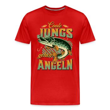 Coole Jungs gehen Angeln Sportfischer Angler - Männer Premium Bio T-Shirt - Rot - Vorne - Damien (186cm)