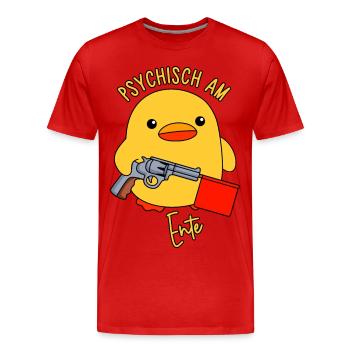 Ente Spielzeugpistole Knallfahne Psychisch am Ente - Männer Premium Bio T-Shirt - Rot - Vorne - Damien (186cm)