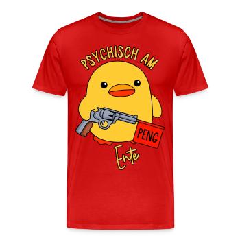 Psychisch am Ente - Männer Premium Bio T-Shirt - Rot - Vorne - Damien (186cm)