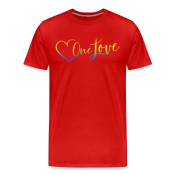 Coeur LGBT Un Amour Rainbow CSD Gay Pride Love - T-shirt bio Premium Homme - rouge - Devant - Damien (186cm)